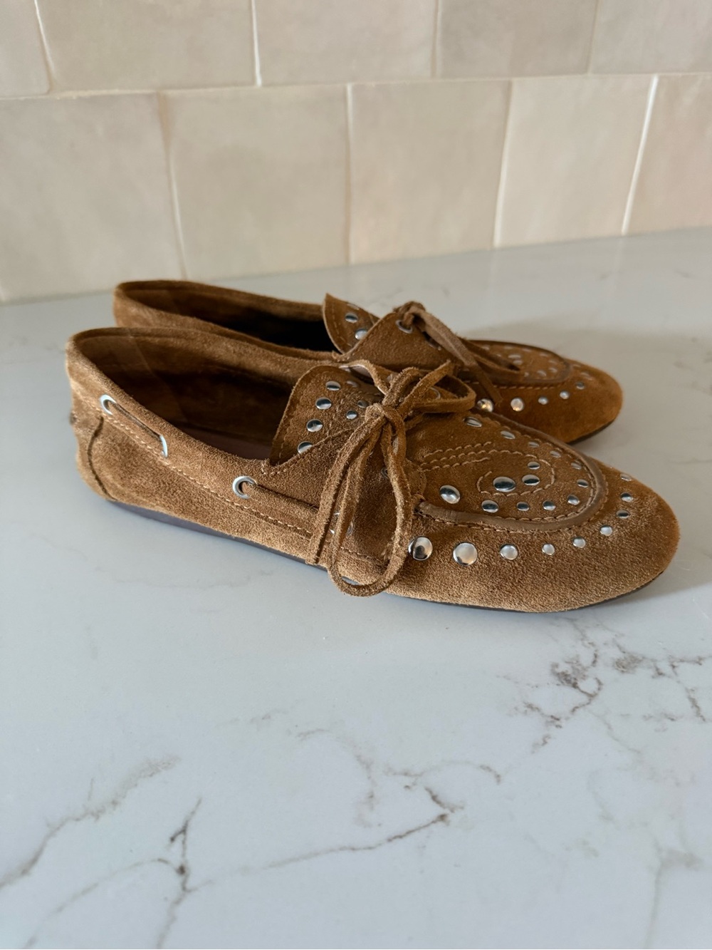 Vicenza Women’s Brown Suede Studded Boat Shoes
